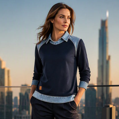 📢📢50%Rabatt!!!🎉✨Langarm-Sweatshirt für Damen mit Denim-Patchwork