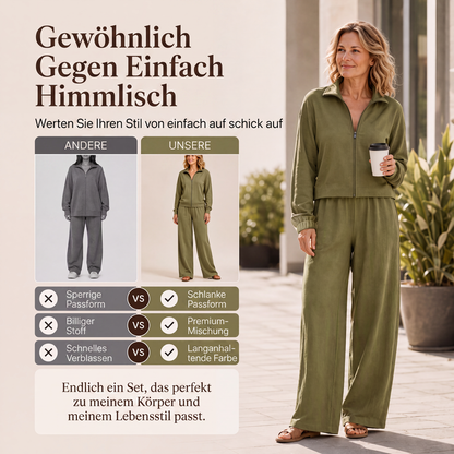 📢📢50%Rabatt!!!🎉✨Damen-Set aus Reißverschluss-Cardigan & Weithosen