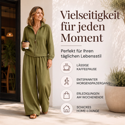 📢📢50%Rabatt!!!🎉✨Damen-Set aus Reißverschluss-Cardigan & Weithosen