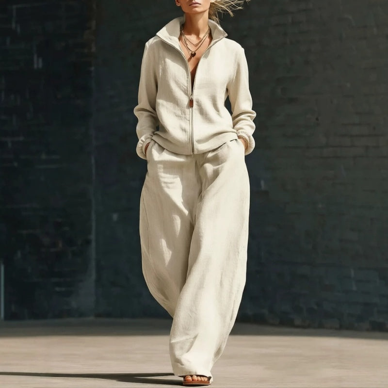 📢📢50%Rabatt!!!🎉✨Damen-Set aus Reißverschluss-Cardigan & Weithosen