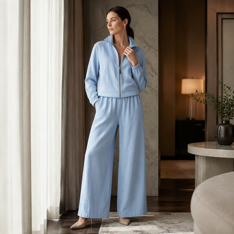 📢📢50%Rabatt!!!🎉✨Damen-Set aus Reißverschluss-Cardigan & Weithosen