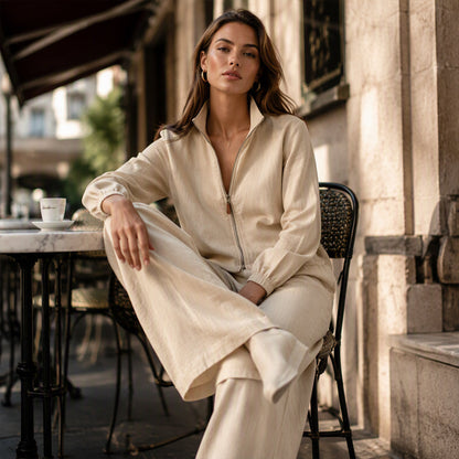 📢📢50%Rabatt!!!🎉✨Damen-Set aus Reißverschluss-Cardigan & Weithosen