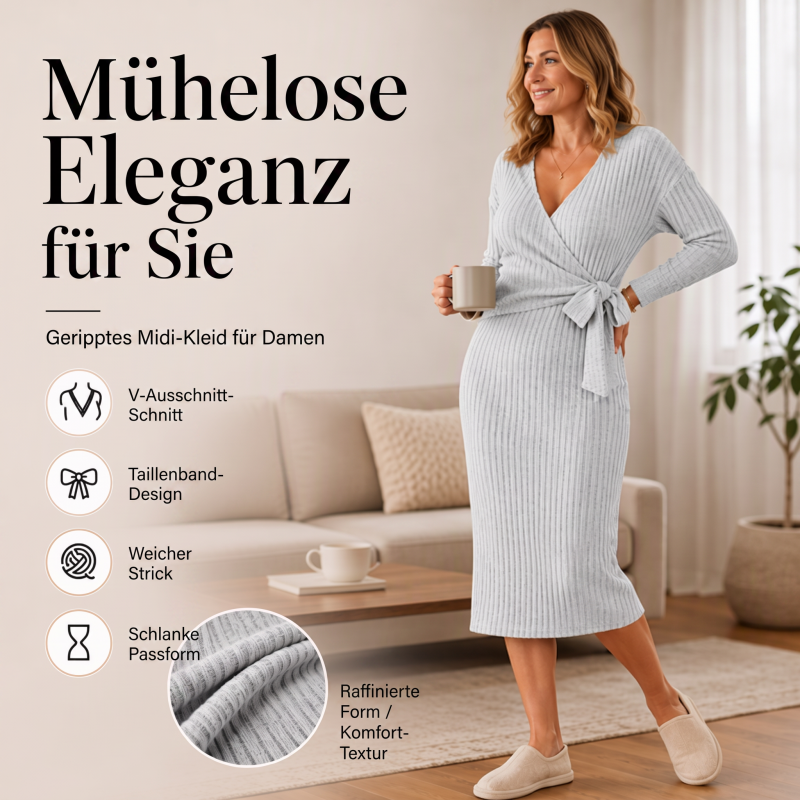 📢📢50%Rabatt!!!🎉✨Elegantes Damen-Rippstrick-Wickelkleid mit V-Ausschnitt & Bindegürtel – Figurbetonter Schnitt, weicher Rippstrick & vielseitig kombinierbar – Perfekt für Alltag, Büro & besondere Anlässe – Jetzt -50%!