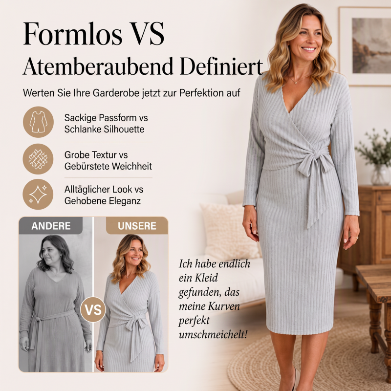 📢📢50%Rabatt!!!🎉✨Elegantes Damen-Rippstrick-Wickelkleid mit V-Ausschnitt & Bindegürtel – Figurbetonter Schnitt, weicher Rippstrick & vielseitig kombinierbar – Perfekt für Alltag, Büro & besondere Anlässe – Jetzt -50%!