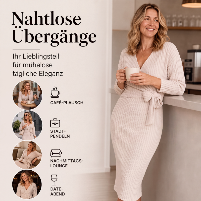 📢📢50%Rabatt!!!🎉✨Elegantes Damen-Rippstrick-Wickelkleid mit V-Ausschnitt & Bindegürtel – Figurbetonter Schnitt, weicher Rippstrick & vielseitig kombinierbar – Perfekt für Alltag, Büro & besondere Anlässe – Jetzt -50%!