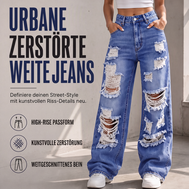 📢📢50%Rabatt!!!🎉⭐ 4,9 Sterne – nicht ohne Grund! Weite Jeans für Damen mit Rissen, Destroyed-Effekt und hoher Taille