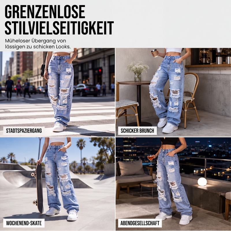 📢📢50%Rabatt!!!🎉⭐ 4,9 Sterne – nicht ohne Grund! Weite Jeans für Damen mit Rissen, Destroyed-Effekt und hoher Taille