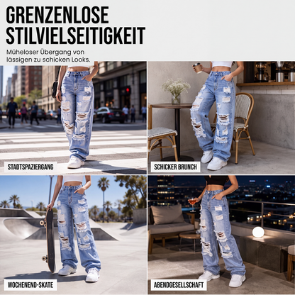 📢📢50%Rabatt!!!🎉⭐ 4,9 Sterne – nicht ohne Grund! Weite Jeans für Damen mit Rissen, Destroyed-Effekt und hoher Taille