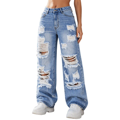 📢📢50%Rabatt!!!🎉⭐ 4,9 Sterne – nicht ohne Grund! Weite Jeans für Damen mit Rissen, Destroyed-Effekt und hoher Taille