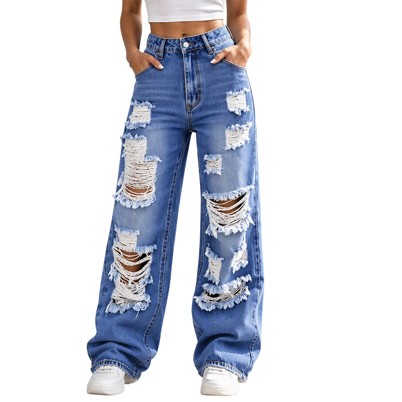 📢📢50%Rabatt!!!🎉⭐ 4,9 Sterne – nicht ohne Grund! Weite Jeans für Damen mit Rissen, Destroyed-Effekt und hoher Taille