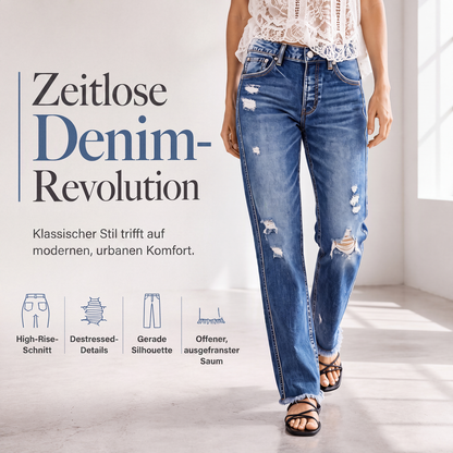 📢🎉50%Rabatt!!!🛍️✨Damen-Jeans im Used-Look mit geradem Bein