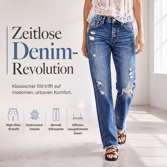 📢🎉50%Rabatt!!!🛍️✨Damen-Jeans im Used-Look mit geradem Bein