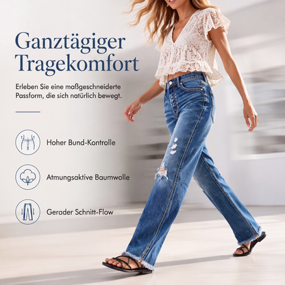 📢🎉50%Rabatt!!!🛍️✨Damen-Jeans im Used-Look mit geradem Bein