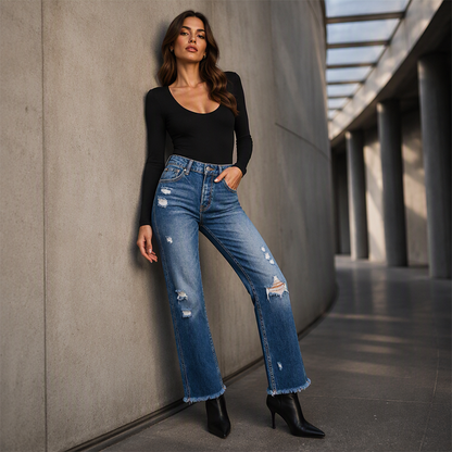 📢🎉50%Rabatt!!!🛍️✨Damen-Jeans im Used-Look mit geradem Bein
