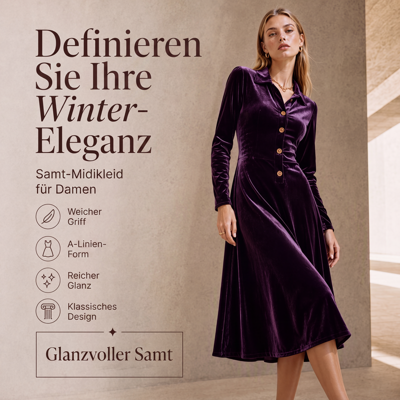 Damen Vintage Samt-A-Linien-Kleid mit Knopfleiste vorne