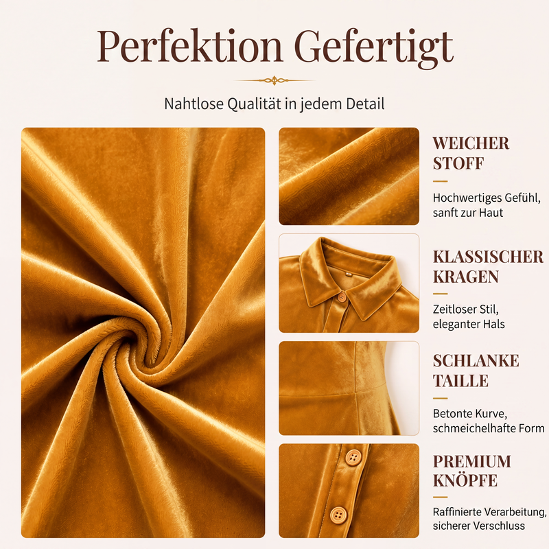 Damen Vintage Samt-A-Linien-Kleid mit Knopfleiste vorne