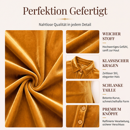 Damen Vintage Samt-A-Linien-Kleid mit Knopfleiste vorne