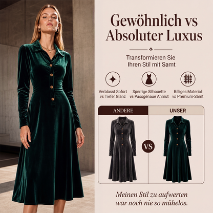 Damen Vintage Samt-A-Linien-Kleid mit Knopfleiste vorne