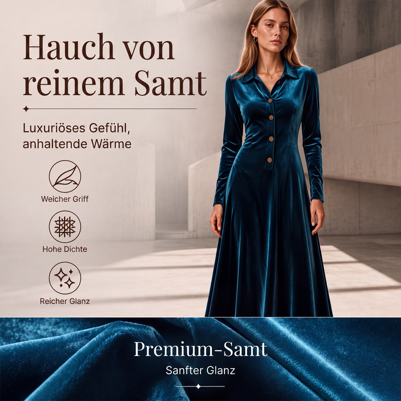 Damen Vintage Samt-A-Linien-Kleid mit Knopfleiste vorne