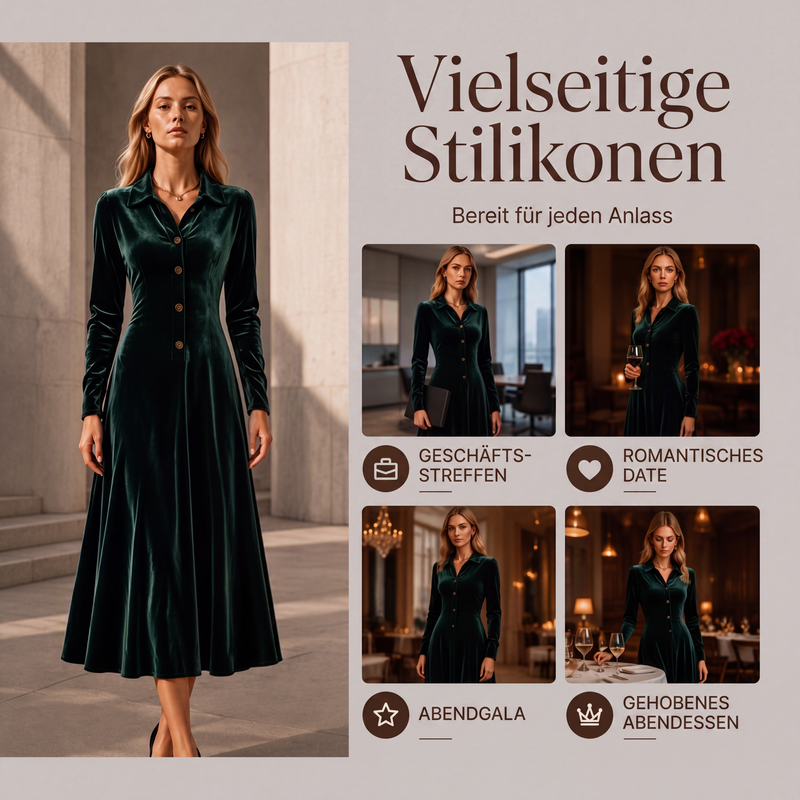 Damen Vintage Samt-A-Linien-Kleid mit Knopfleiste vorne