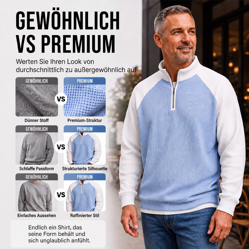 📢📢50%Rabatt!!!🎉✨Herren-Waffelstrick-Quarter-Zip-T-Shirt – Modischer Waffelstrick, praktischer Quarter-Zip & vielseitig kombinierbar – Perfekt für Alltag, Freizeit & aktive Tage – Jetzt -50%!