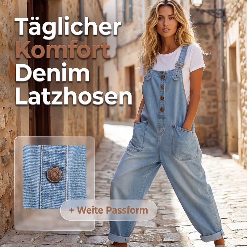 👖 50 % RABATT | Lässig, bequem & unkompliziert – Damen Jeans-Latzhose mit weitem Bein & Taschen