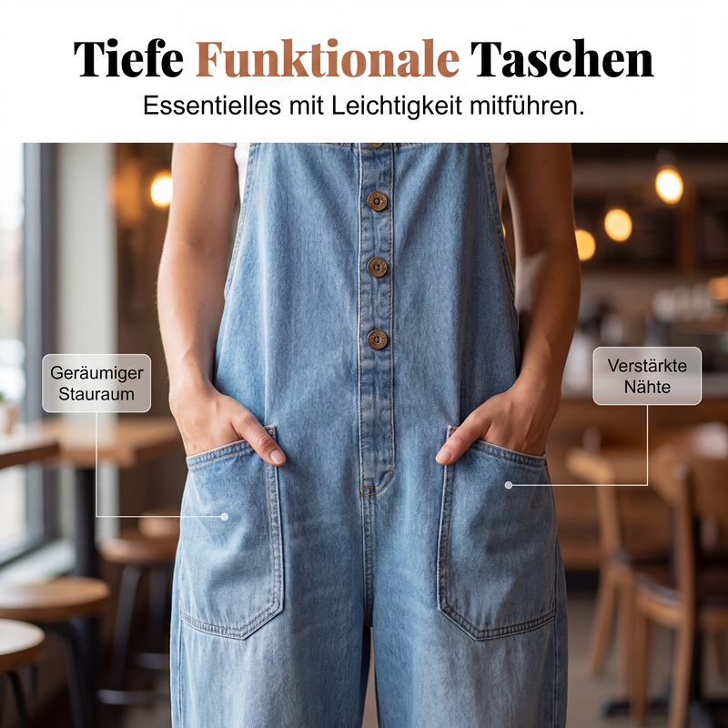 👖 50 % RABATT | Lässig, bequem & unkompliziert – Damen Jeans-Latzhose mit weitem Bein & Taschen