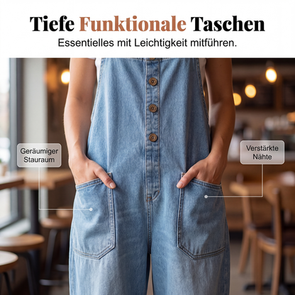 👖 50 % RABATT | Lässig, bequem & unkompliziert – Damen Jeans-Latzhose mit weitem Bein & Taschen