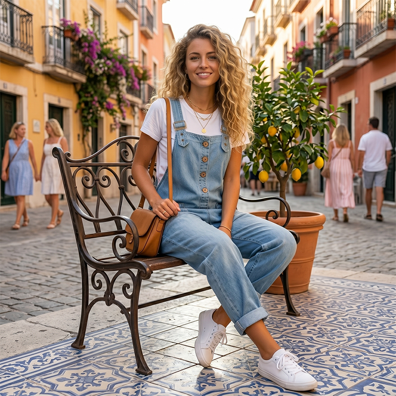 👖 50 % RABATT | Lässig, bequem & unkompliziert – Damen Jeans-Latzhose mit weitem Bein & Taschen