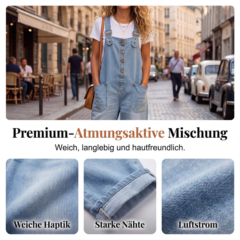 👖 50 % RABATT | Lässig, bequem & unkompliziert – Damen Jeans-Latzhose mit weitem Bein & Taschen