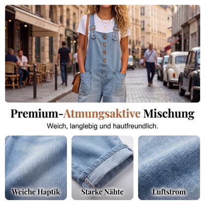 👖 50 % RABATT | Lässig, bequem & unkompliziert – Damen Jeans-Latzhose mit weitem Bein & Taschen