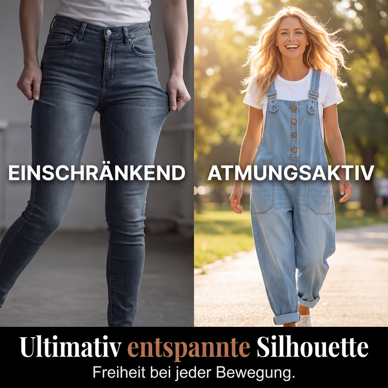 👖 50 % RABATT | Lässig, bequem & unkompliziert – Damen Jeans-Latzhose mit weitem Bein & Taschen