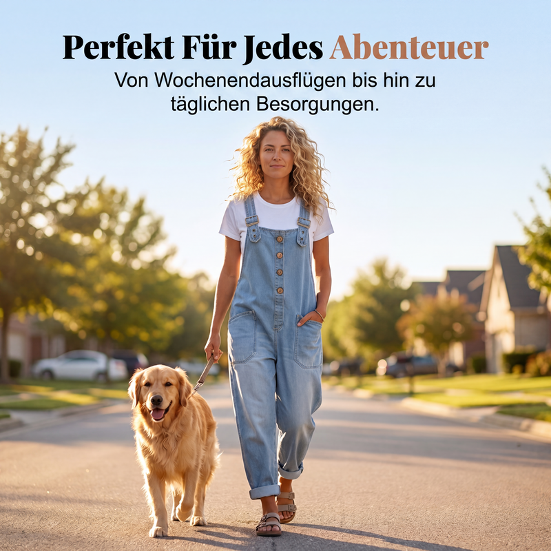 👖 50 % RABATT | Lässig, bequem & unkompliziert – Damen Jeans-Latzhose mit weitem Bein & Taschen