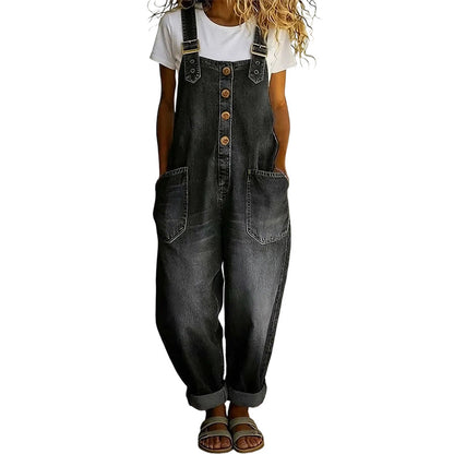 👖 50 % RABATT | Lässig, bequem & unkompliziert – Damen Jeans-Latzhose mit weitem Bein & Taschen