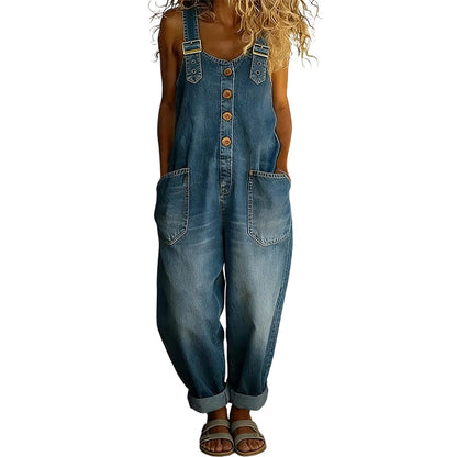 👖 50 % RABATT | Lässig, bequem & unkompliziert – Damen Jeans-Latzhose mit weitem Bein & Taschen