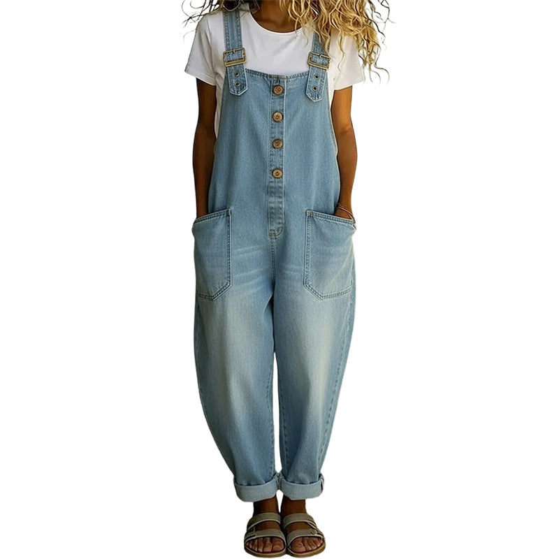 👖 50 % RABATT | Lässig, bequem & unkompliziert – Damen Jeans-Latzhose mit weitem Bein & Taschen