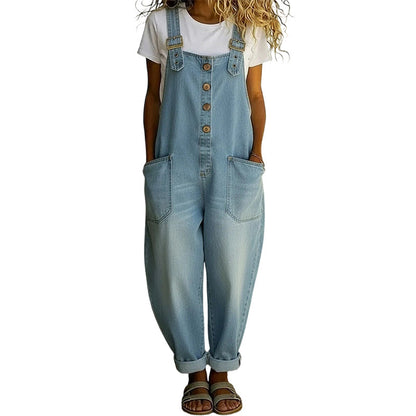 👖 50 % RABATT | Lässig, bequem & unkompliziert – Damen Jeans-Latzhose mit weitem Bein & Taschen