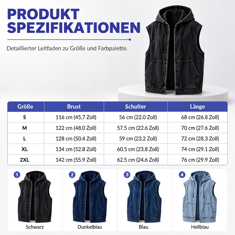 📢📢50%Rabatt!!!🎉✨Jeansweste mit Kapuze für Damen, lässige Jacke
