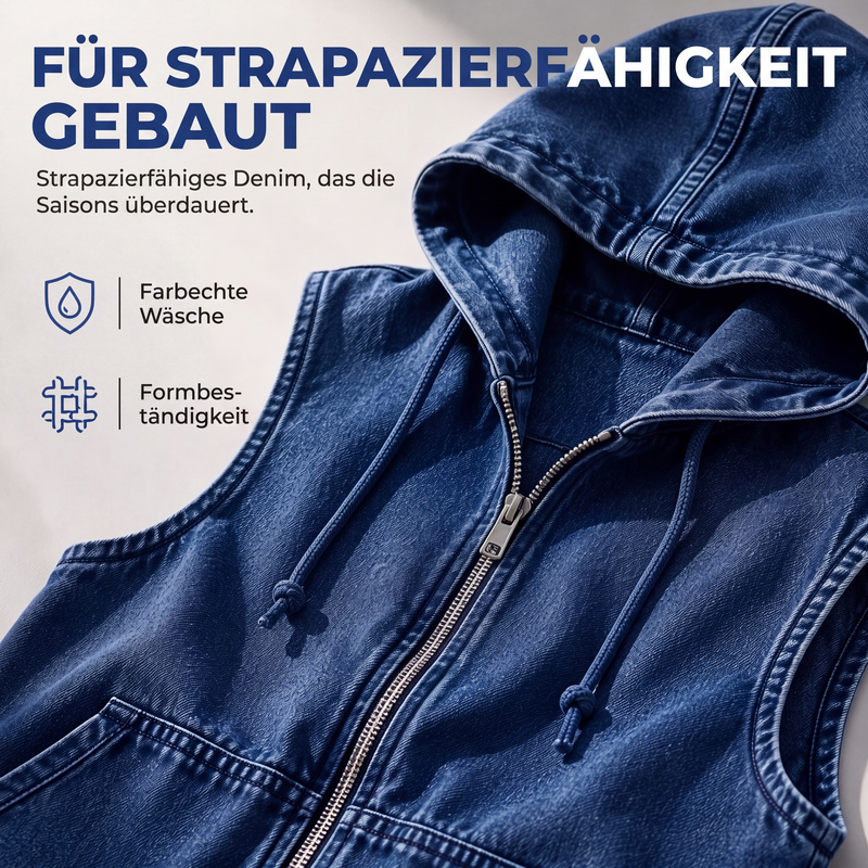 📢📢50%Rabatt!!!🎉✨Jeansweste mit Kapuze für Damen, lässige Jacke