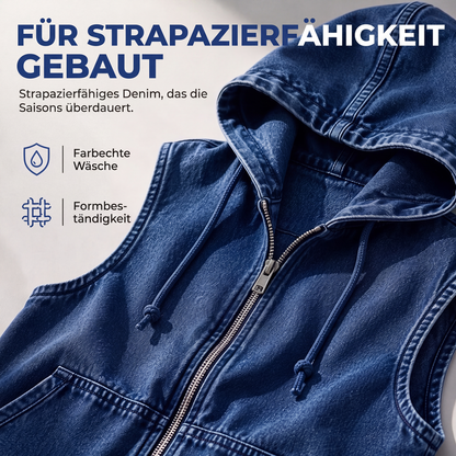 📢📢50%Rabatt!!!🎉✨Jeansweste mit Kapuze für Damen, lässige Jacke