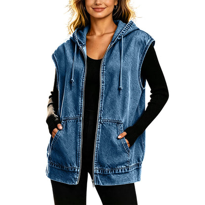 📢📢50%Rabatt!!!🎉✨Jeansweste mit Kapuze für Damen, lässige Jacke