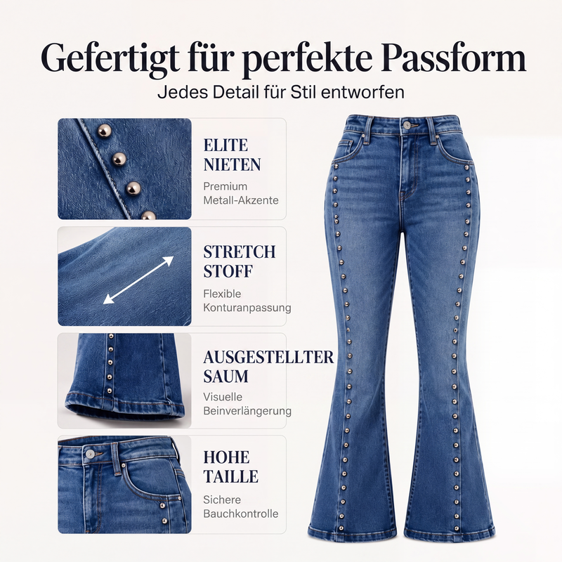 📢📢50%Rabatt!!!🎉✨Damen High-Waist Flare Jeans mit Nieten