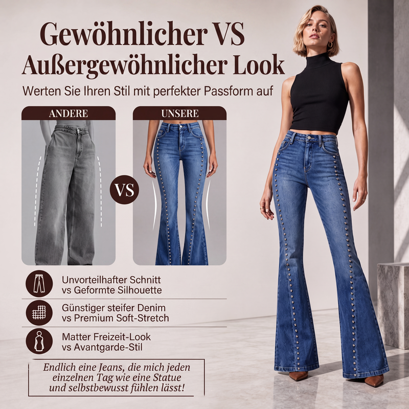 📢📢50%Rabatt!!!🎉✨Damen High-Waist Flare Jeans mit Nieten