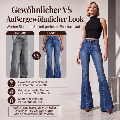 📢📢50%Rabatt!!!🎉✨Damen High-Waist Flare Jeans mit Nieten