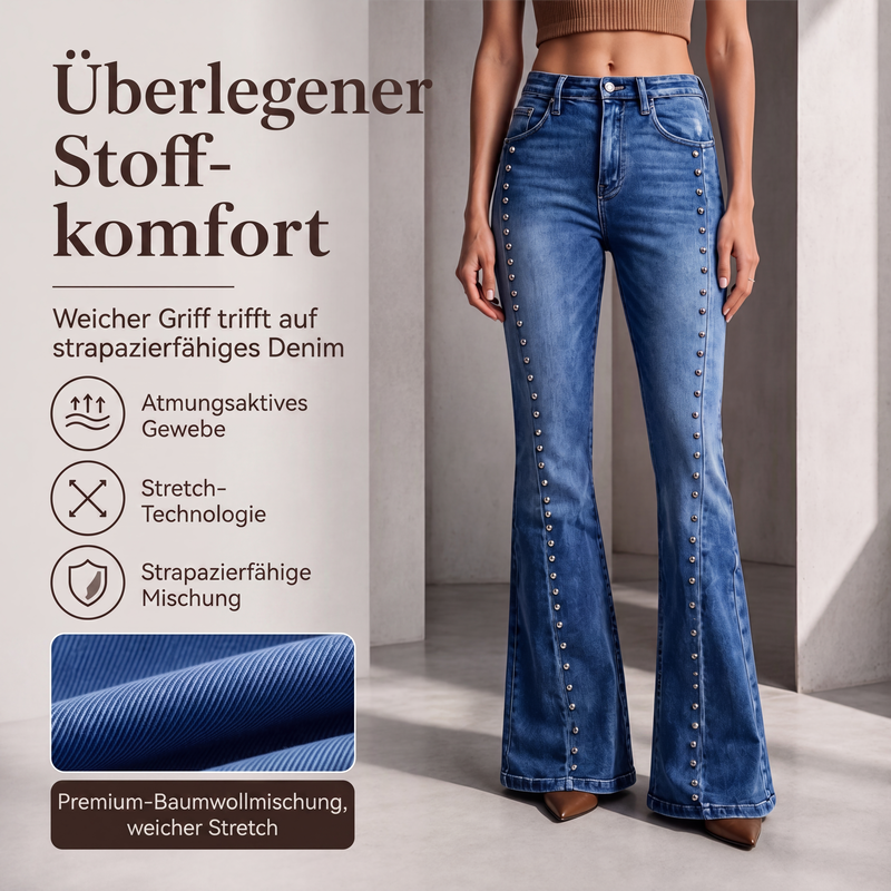 📢📢50%Rabatt!!!🎉✨Damen High-Waist Flare Jeans mit Nieten
