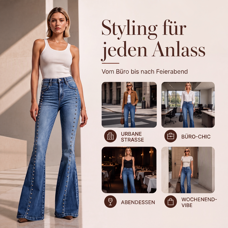 📢📢50%Rabatt!!!🎉✨Damen High-Waist Flare Jeans mit Nieten