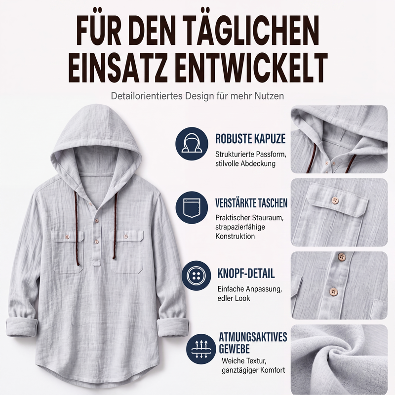 📢📢50%Rabatt!!!🎉✨Herren-Freizeithemd mit langen Ärmeln und Kapuze