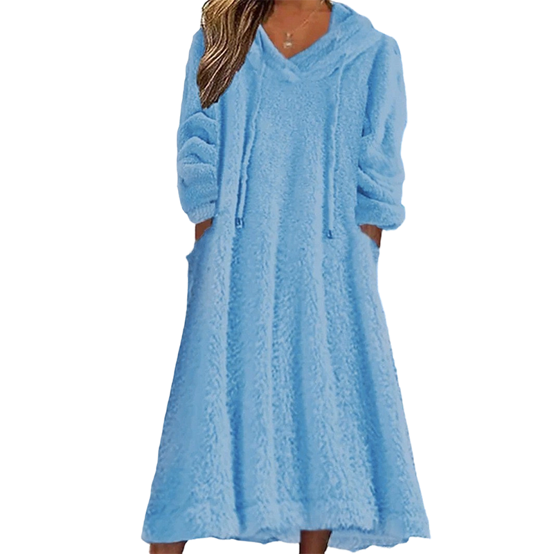 📢📢50%Rabatt!!!🎉✨Lässiges Plüsch-Kapuzen-Loungewear-Kleid für Damen