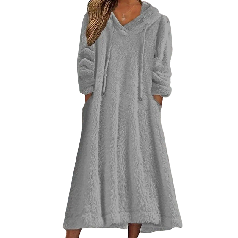 📢📢50%Rabatt!!!🎉✨Lässiges Plüsch-Kapuzen-Loungewear-Kleid für Damen