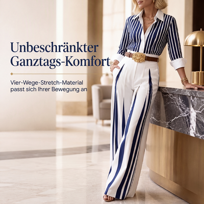 📢📢50%Rabatt!!!🎉✨Legeres gestreiftes Hemd & Weite Hosen für Damen